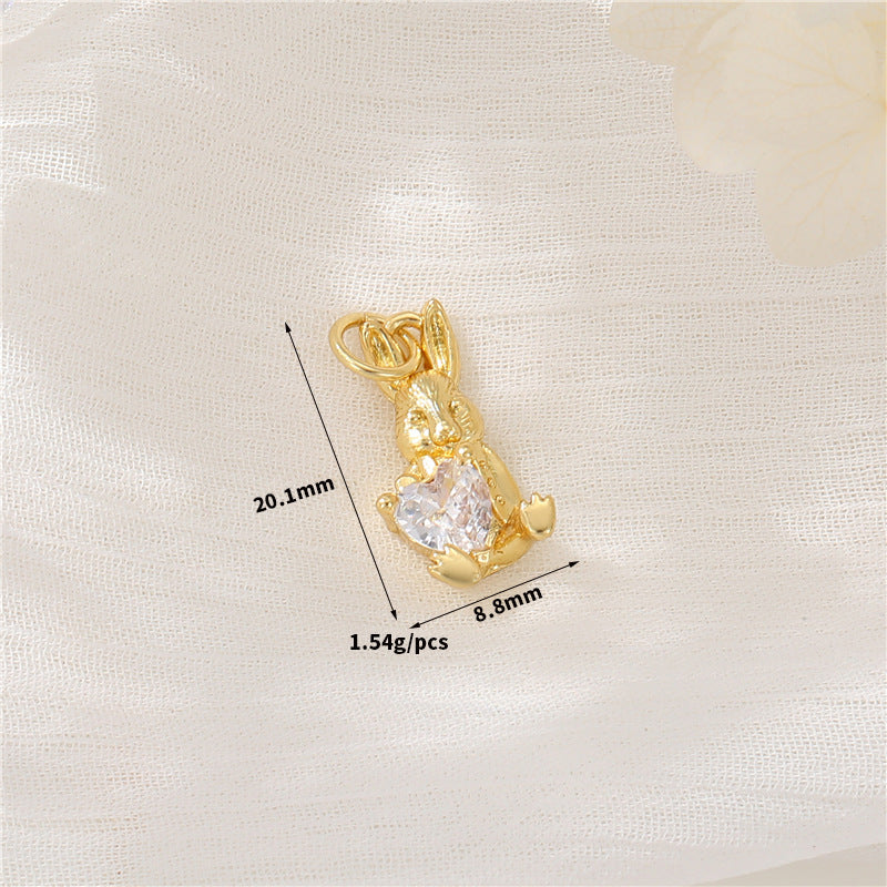 2 Chat Lapin Tortue Dinosaure Charme Pendentif Strass Embelli 14K GF