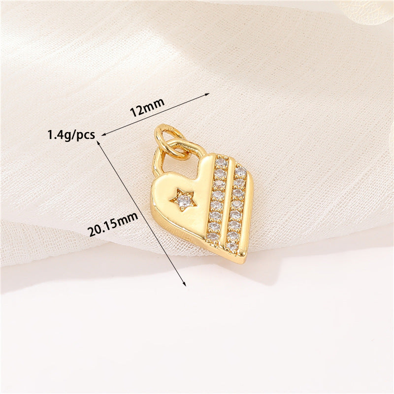 Pendentif à breloque 2 cœurs en émail époxy 14K GF strass embelli