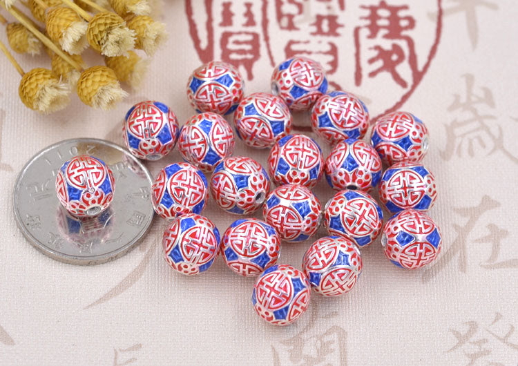 Argent sterling émail époxy rond XI 囍 perle entretoise S925 trouver