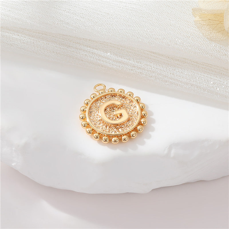 2 perles rondes à bord de pièce de monnaie initiale Alphabet AZ Charm Pendentif 14K GF