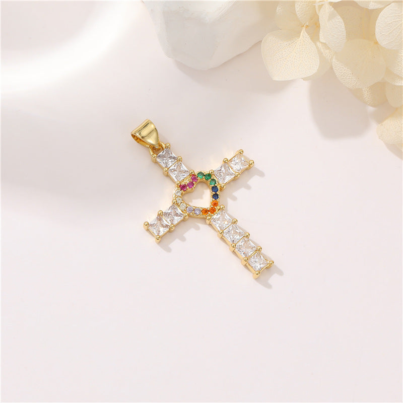 Pendentif à breloque 2 croix orné de strass 14K GF