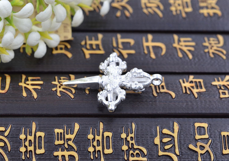 Sterling Silver Tiny Crossing Vajra Subduing Demonic Pestle Charm Pendant S925 Finding