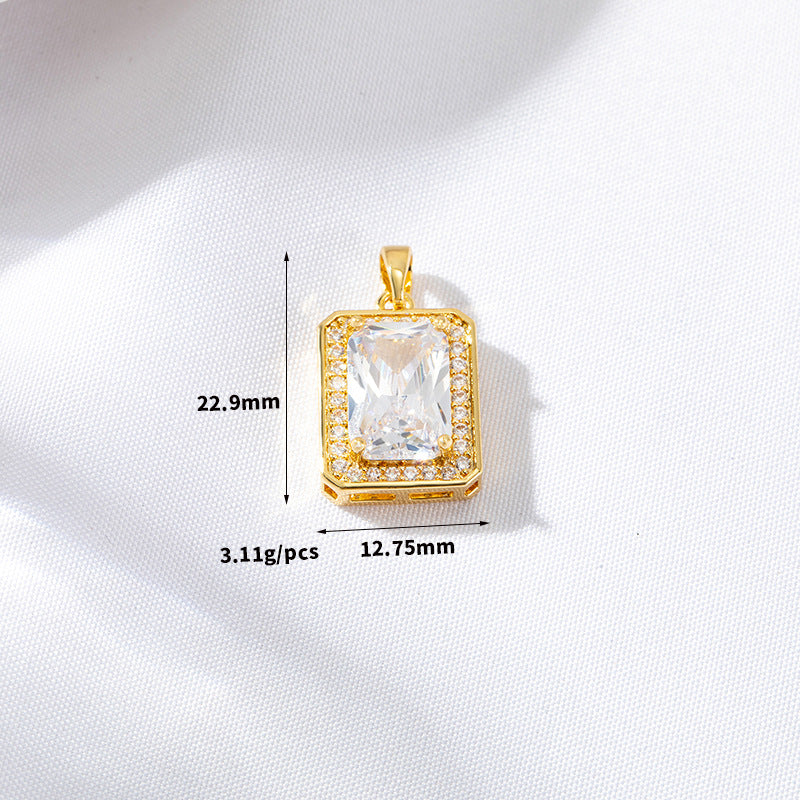 2 Oval Rectangle Charm Pendant Rhinestone Embellished 14K GF