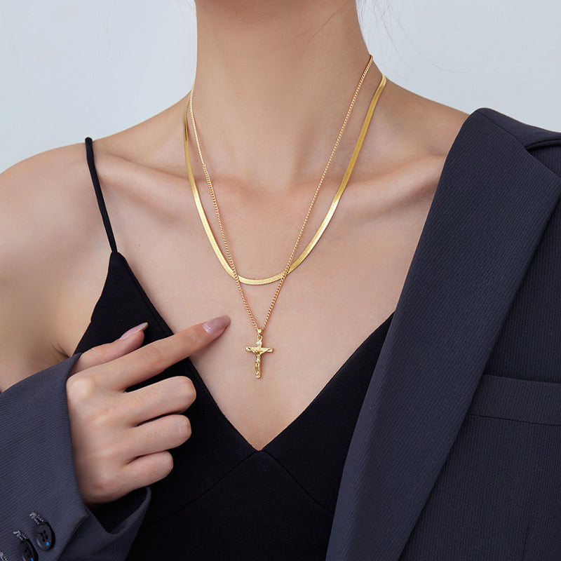 2 Blumen Kreuz Herz Rechteck Tarot Karte Charm Kabel Schlange Singapur Kette Halskette Strass verziert 14K GF Choker