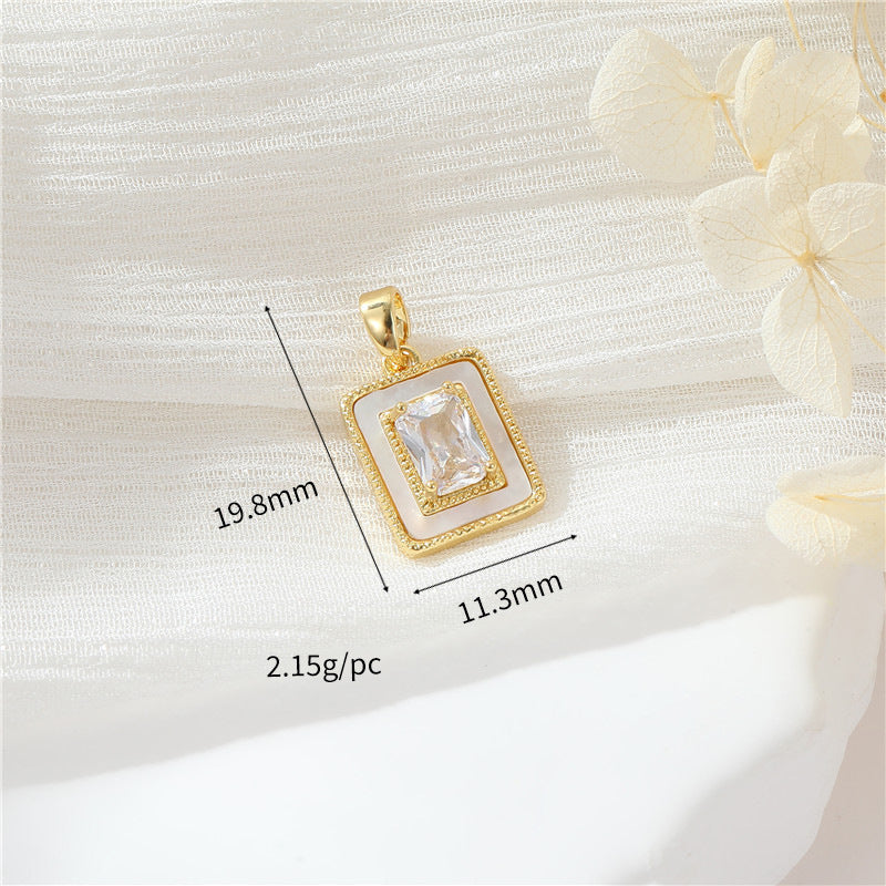 2 Square Oval Rectangle Oblong Charm Pendant Turquoise Shell Rhinestone Embellished 14K GF