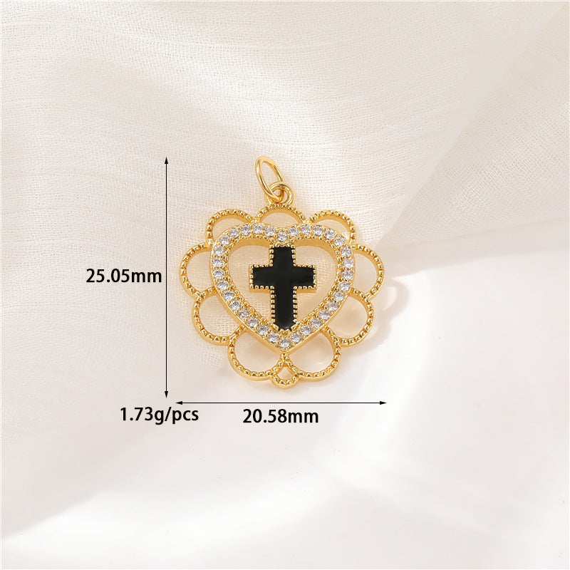 2 Heart Charm Pendant Rhinestone Embellished 14K GF