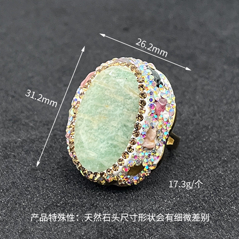 Bague en pierre précieuse naturelle à cercle ouvert ornée de strass 14K GF