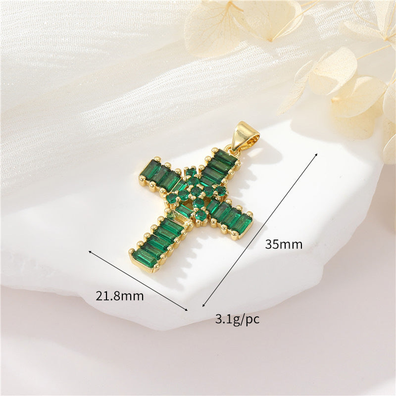 Pendentif à breloque 2 croix orné de strass 14K GF