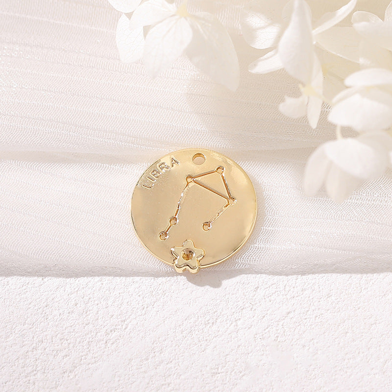 2 Round Zodiac Piece Charm Pendant 14K GF