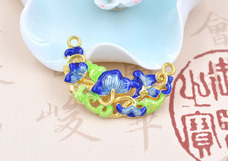 Argent sterling émail époxy double boucle lotus floral nouvelle lune pièce charme connecteur S925 trouver