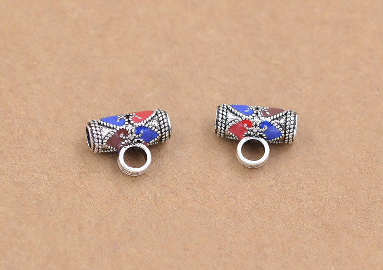 Sterling Silver Enamel Epoxy Column Pipe Bead Spacer with Loop S925 Finding
