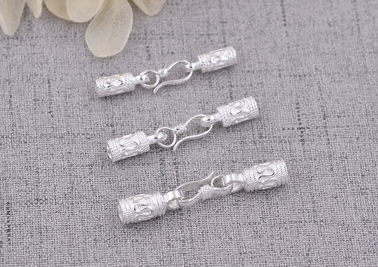Fermoir d'extrémité de cordon rond en argent sterling, clips en cuir fins S925