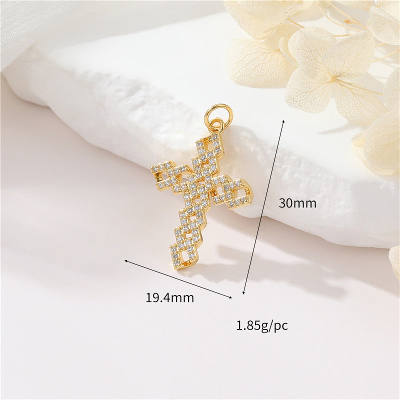 2 Cross Charm Pendant Rhinestone Embellished 14K GF