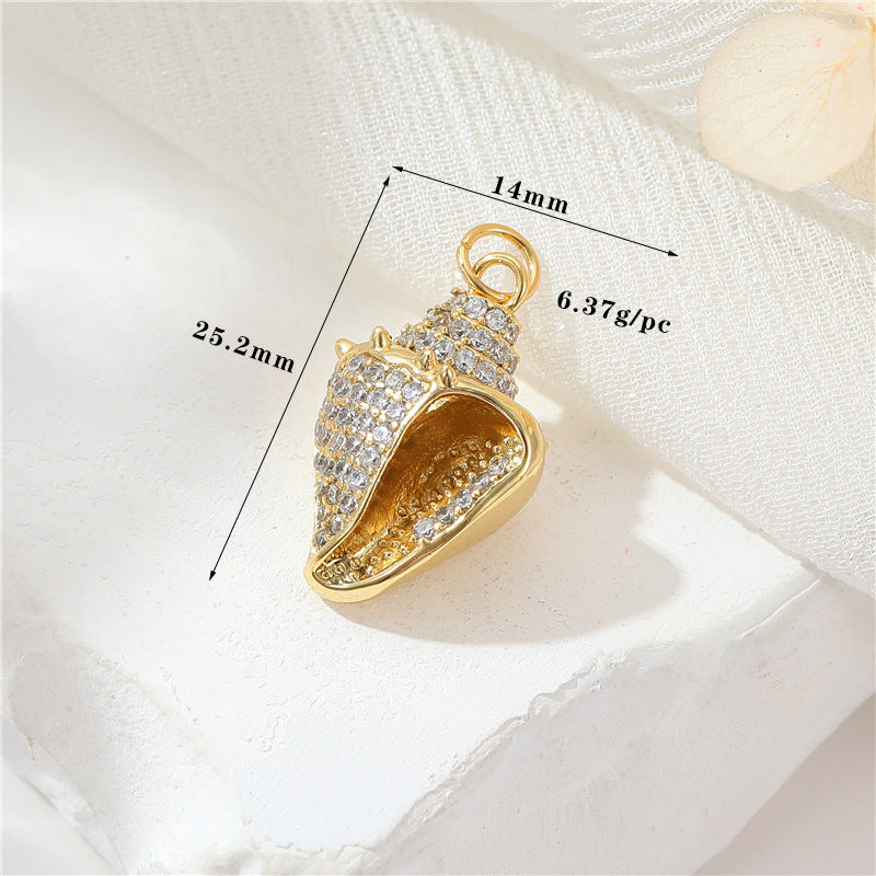 2 pendentif à breloque éléphant lapin conque strass embelli 14K GF