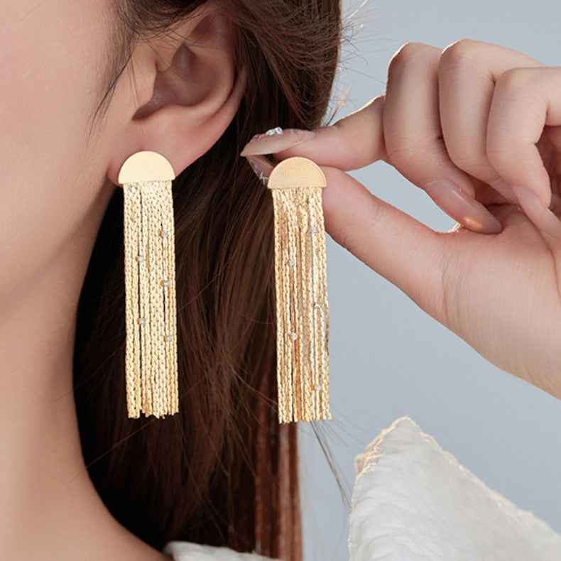 4 boucles d'oreilles à pampilles en chaîne serpent, ornées de strass, boucles d'oreilles 14K GF