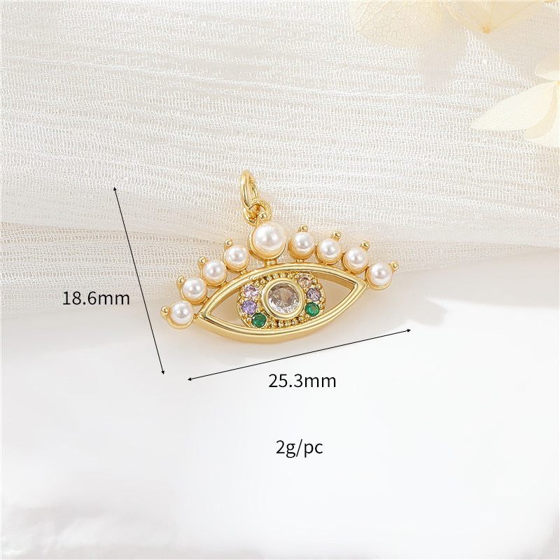 2 Evil Eye Moon Sun Charm Pendentif Émail Epoxy 14K GF Strass Embelli