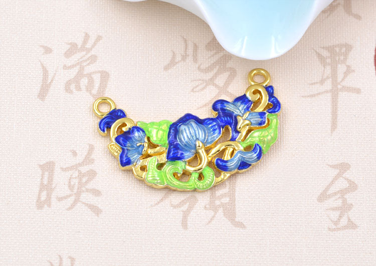 Argent sterling émail époxy double boucle lotus floral nouvelle lune pièce charme connecteur S925 trouver
