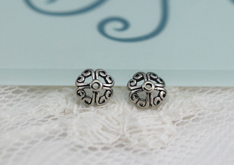 Sterling Silver Floral Bead Cap Cup S925 Finding