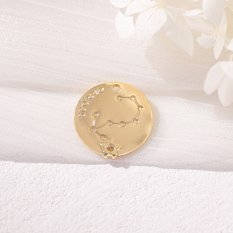 2 Round Zodiac Piece Charm Pendant 14K GF