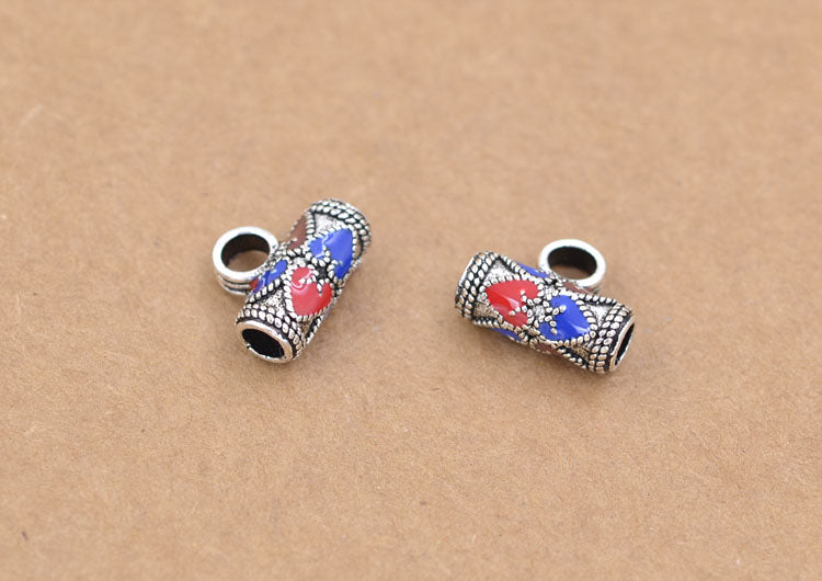 Sterling Silver Enamel Epoxy Column Pipe Bead Spacer with Loop S925 Finding