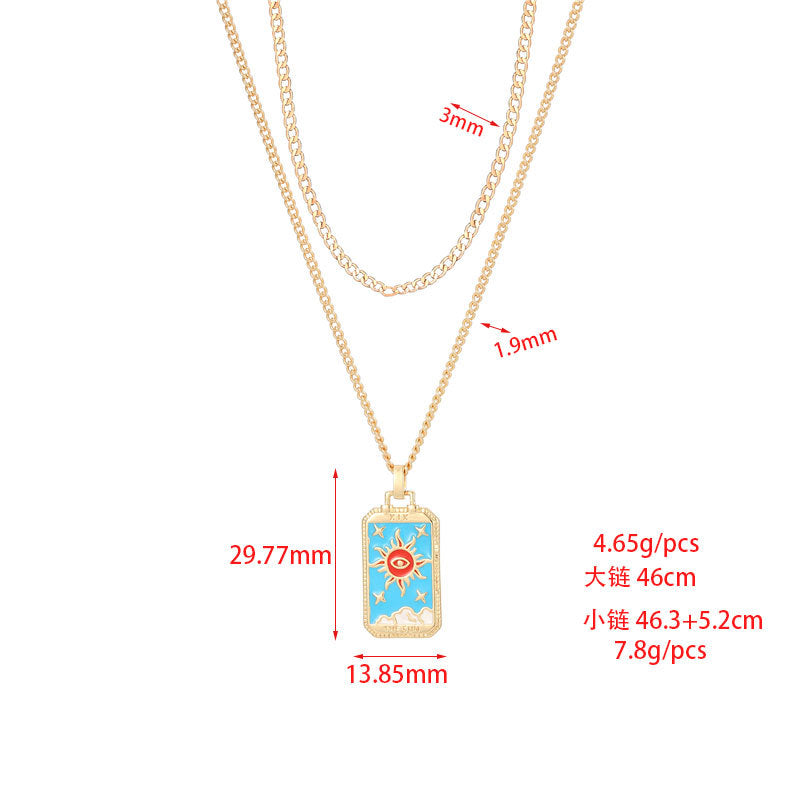 2 Blumen Kreuz Herz Rechteck Tarot Karte Charm Kabel Schlange Singapur Kette Halskette Strass verziert 14K GF Choker