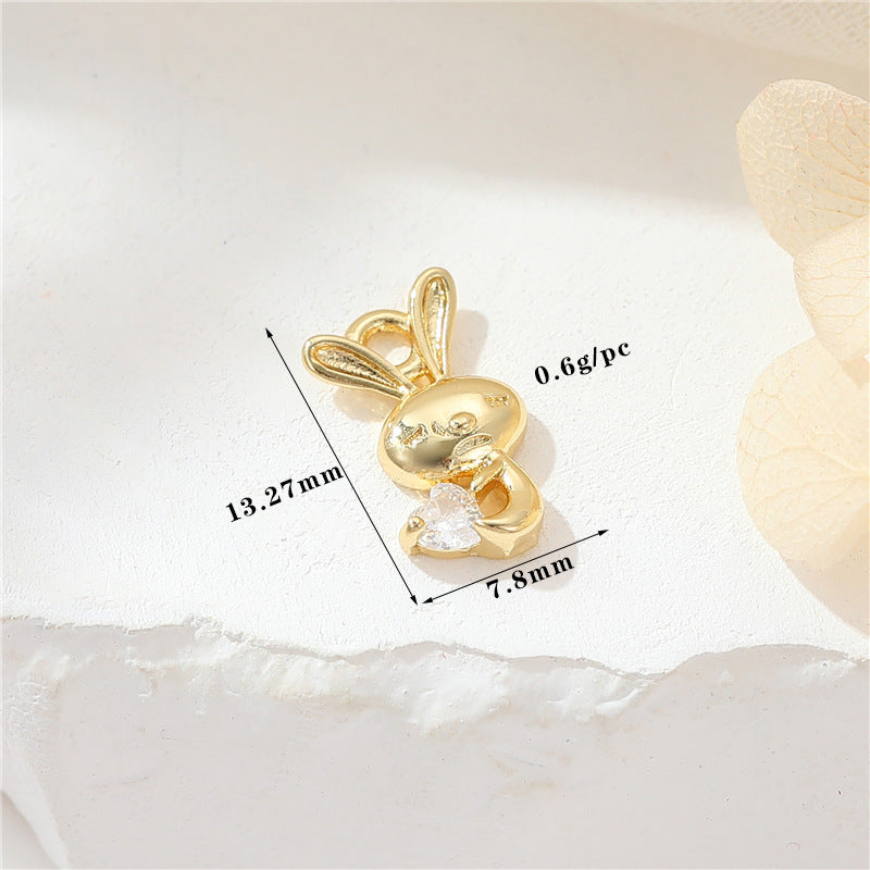 2 pendentif à breloque éléphant lapin conque strass embelli 14K GF