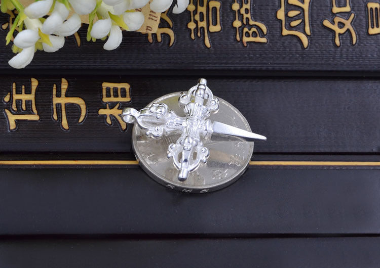 Sterling Silver Tiny Crossing Vajra Subduing Demonic Pestle Charm Pendant S925 Finding