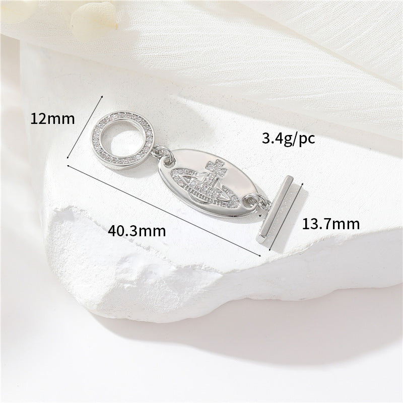 2 Saturn Crown Cable Chain Floral Wheel Lock OT Clasp 14K GF Resin Pearl Rhinestone Embellished Clasps Connector