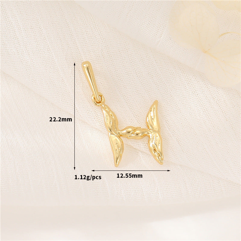 Pendentif à breloque AZ avec 2 ailes de cygne et initiales de l'alphabet 14K GF