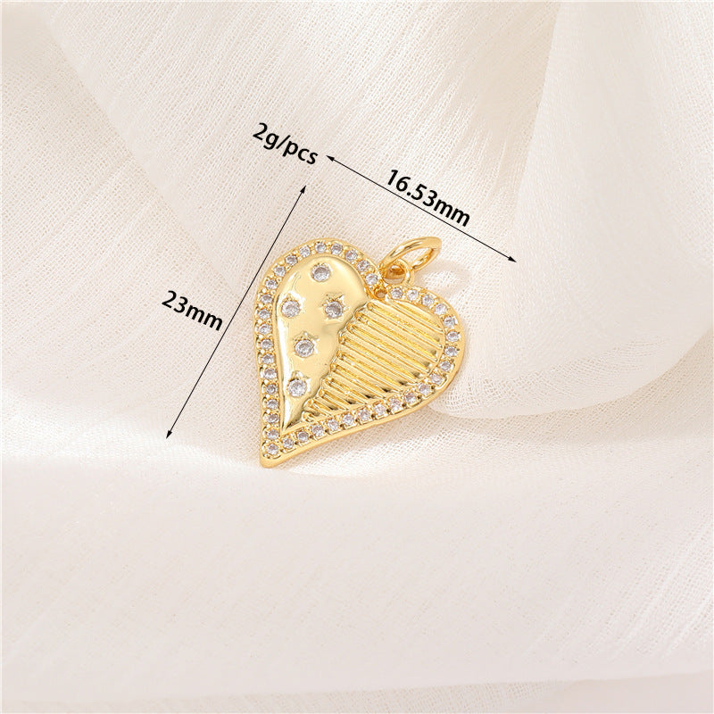 Pendentif à breloque 2 cœurs en émail époxy 14K GF strass embelli
