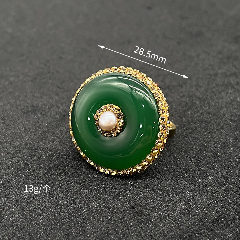 Bague en pierre précieuse naturelle à cercle ouvert ornée de strass 14K GF