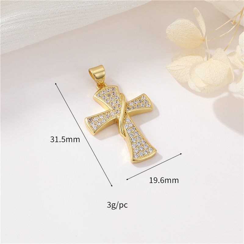 2 Cross Charm Pendant Rhinestone Embellished 14K GF