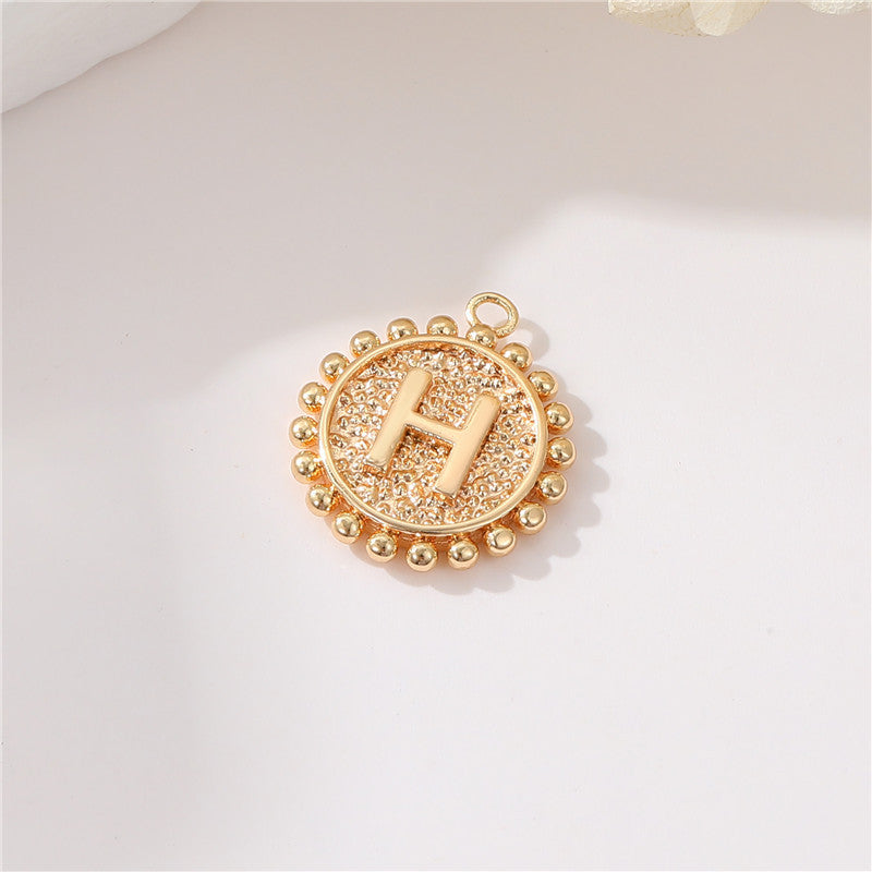 2 perles rondes à bord de pièce de monnaie initiale Alphabet AZ Charm Pendentif 14K GF