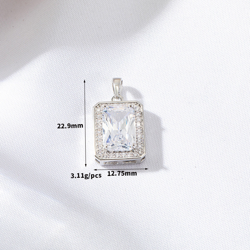 2 Oval Rectangle Charm Pendant Rhinestone Embellished 14K GF