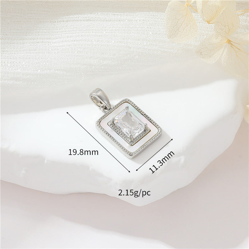 2 Square Oval Rectangle Oblong Charm Pendant Turquoise Shell Rhinestone Embellished 14K GF