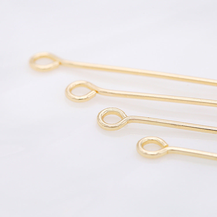 Bulk 100 Plain T Flat Top Round Bead Eye Pin Head Pins 14K GF