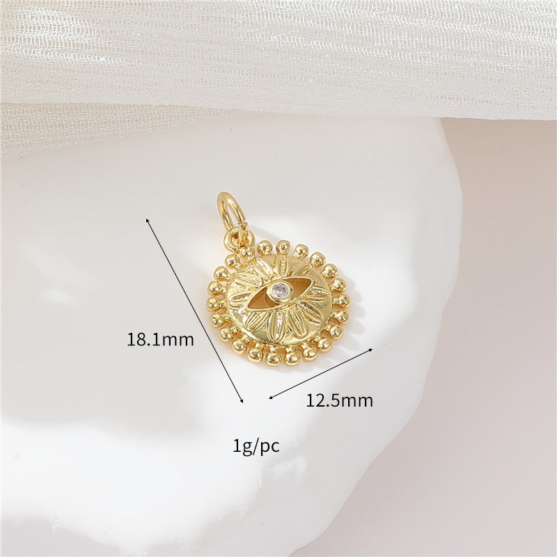 2 Evil Eye Moon Sun Charm Pendentif Émail Epoxy 14K GF Strass Embelli