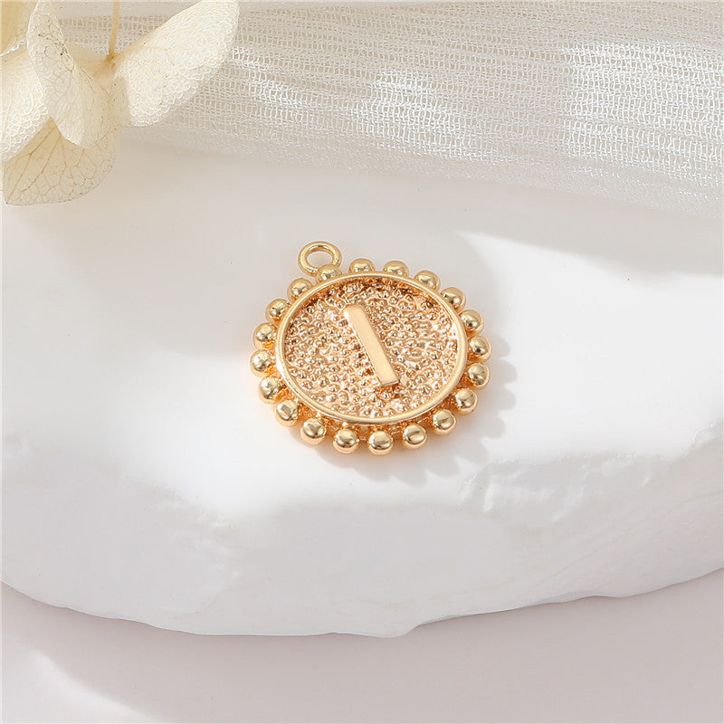 2 perles rondes à bord de pièce de monnaie initiale Alphabet AZ Charm Pendentif 14K GF