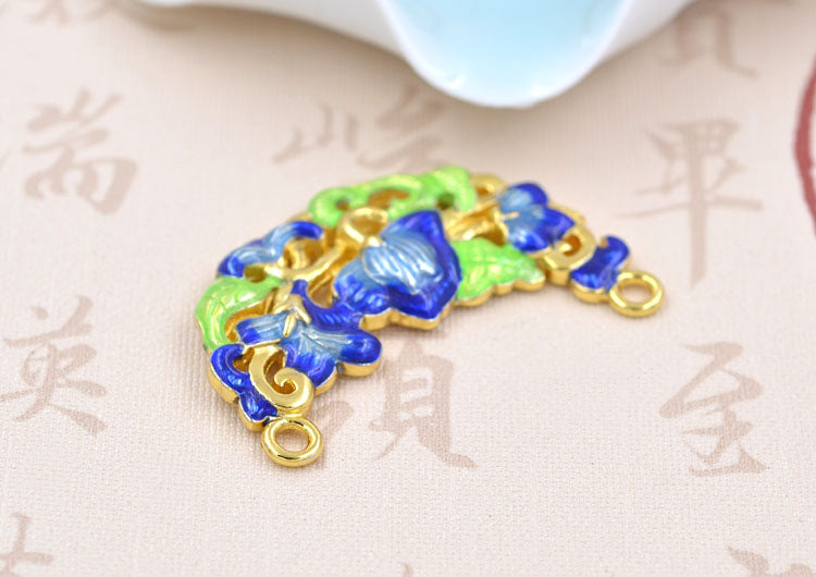 Argent sterling émail époxy double boucle lotus floral nouvelle lune pièce charme connecteur S925 trouver