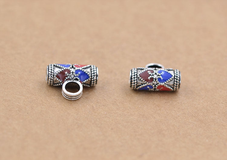 Sterling Silver Enamel Epoxy Column Pipe Bead Spacer with Loop S925 Finding