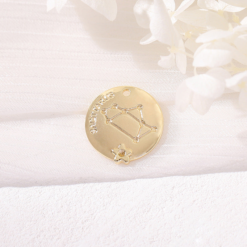 2 Round Zodiac Piece Charm Pendant 14K GF