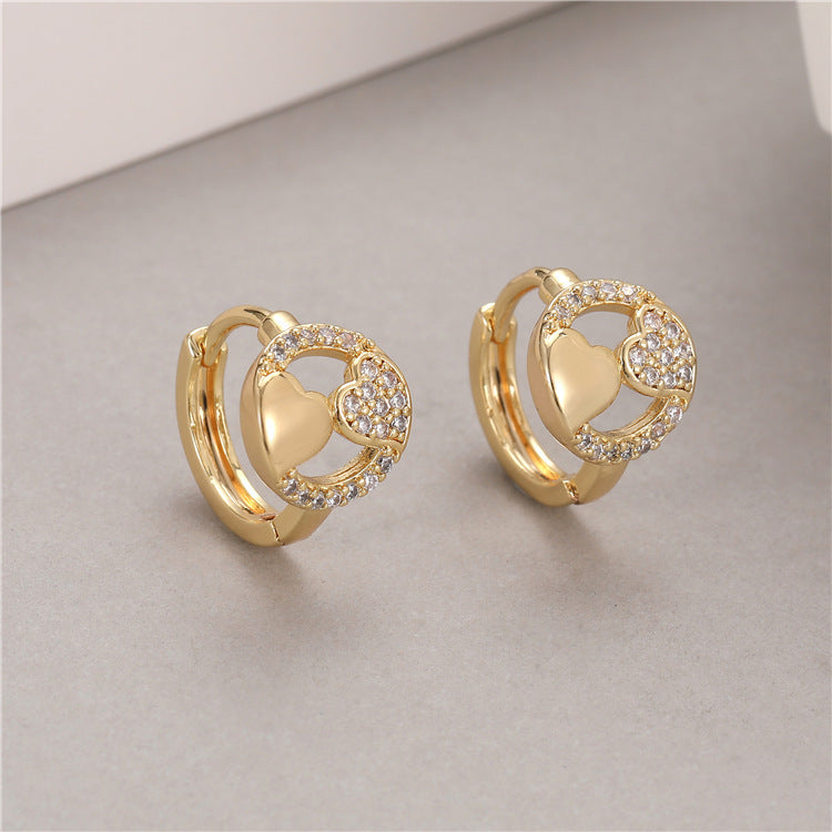 Boucles d'oreilles rondes en forme de tortue, 4 couronnes, nœud papillon, arbre floral, cœur, ornées de strass, 14K GF