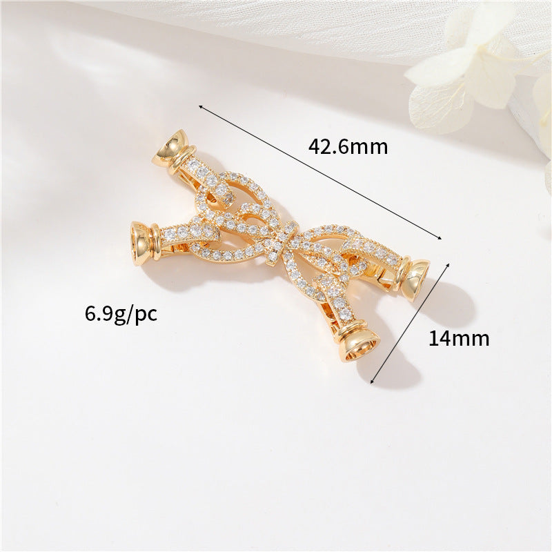 2 Schleife, Schmetterling, Blumen-Karabinerverschluss, Muschel-Strasssteinverzierung, 14-karätige GF-Federschnallenverschlüsse, Verbinder