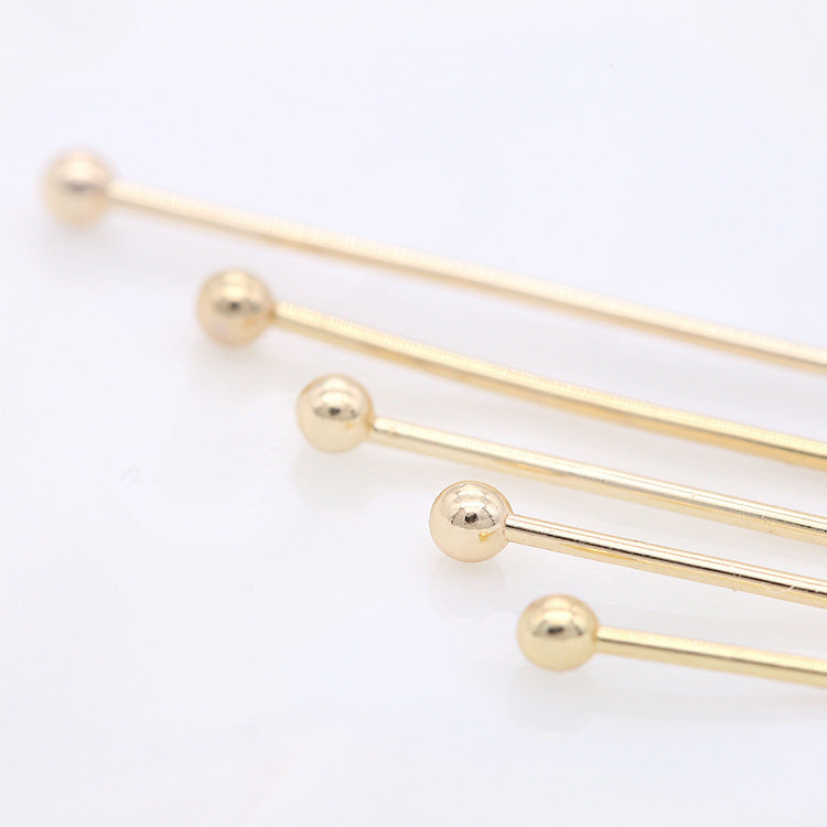 Bulk 100 Plain T Flat Top Round Bead Eye Pin Head Pins 14K GF