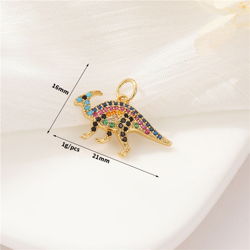2 Chat Lapin Tortue Dinosaure Charme Pendentif Strass Embelli 14K GF