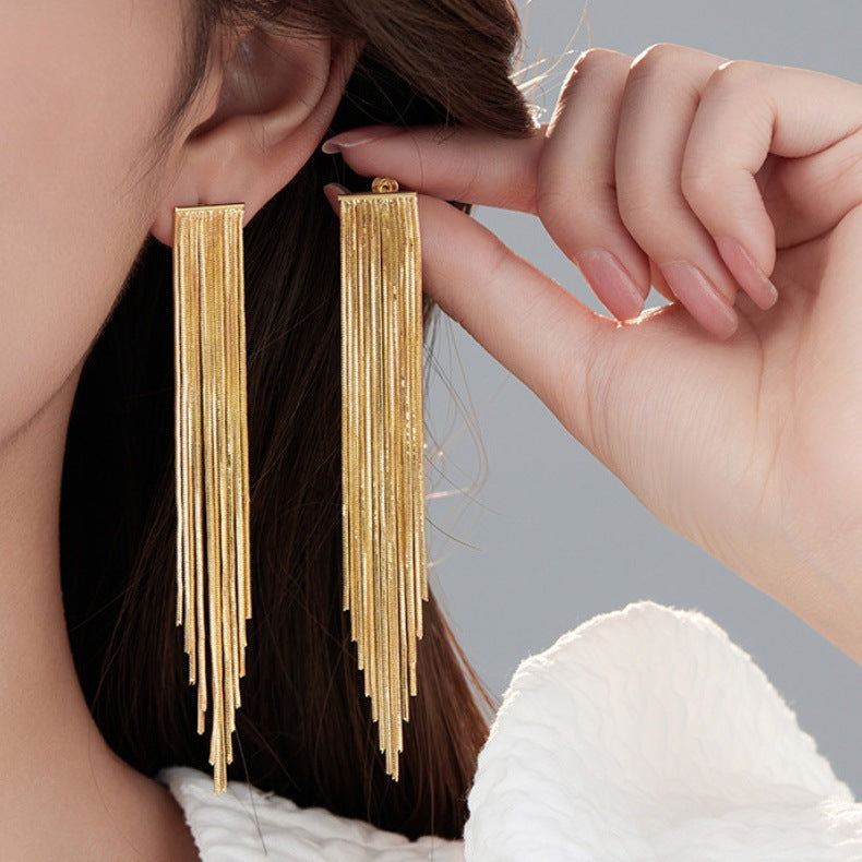 4 boucles d'oreilles à pampilles en chaîne serpent, ornées de strass, boucles d'oreilles 14K GF