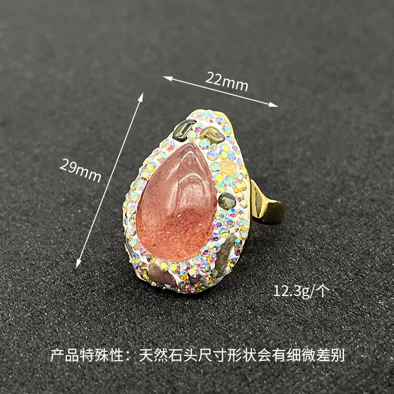 Bague en pierre précieuse naturelle à cercle ouvert ornée de strass 14K GF