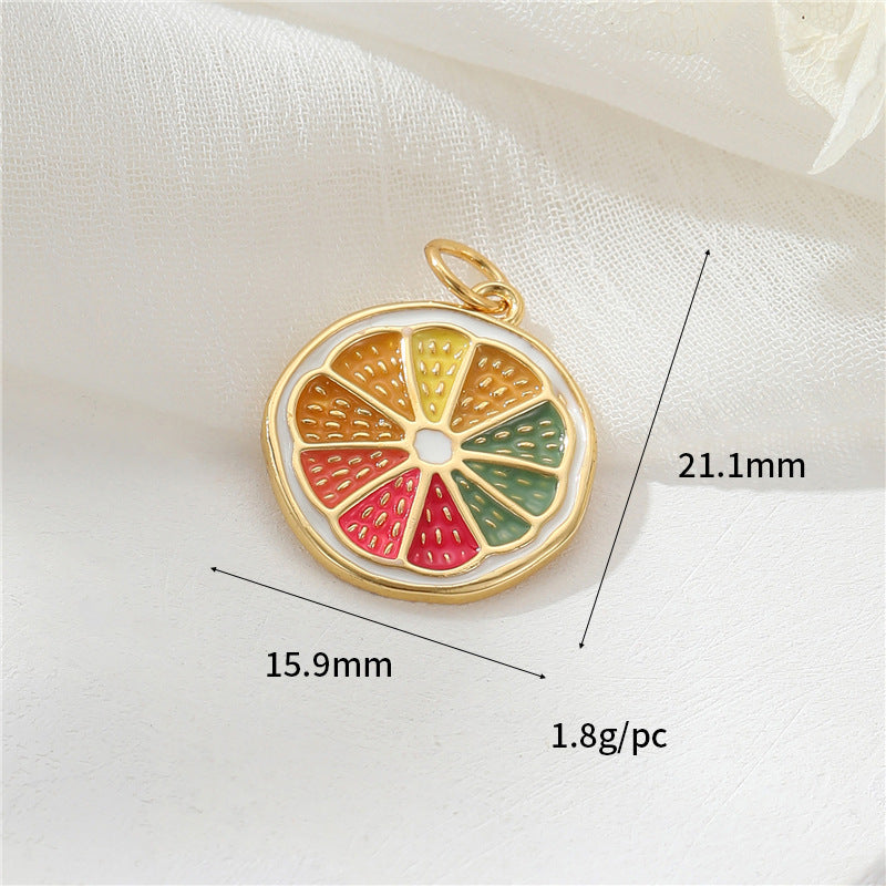 2 Grenade Durian Fraise Pomme Pitaya Orange Banane Ananas Citron Avocat Mangue Pastèque Fruit Charme Pendentif Émail Époxy 14K GF