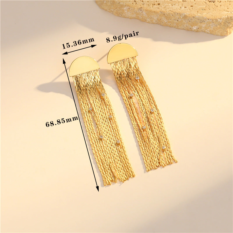 4 boucles d'oreilles à pampilles en chaîne serpent, ornées de strass, boucles d'oreilles 14K GF