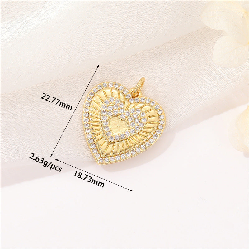 Pendentif à breloque 2 cœurs en émail époxy 14K GF strass embelli